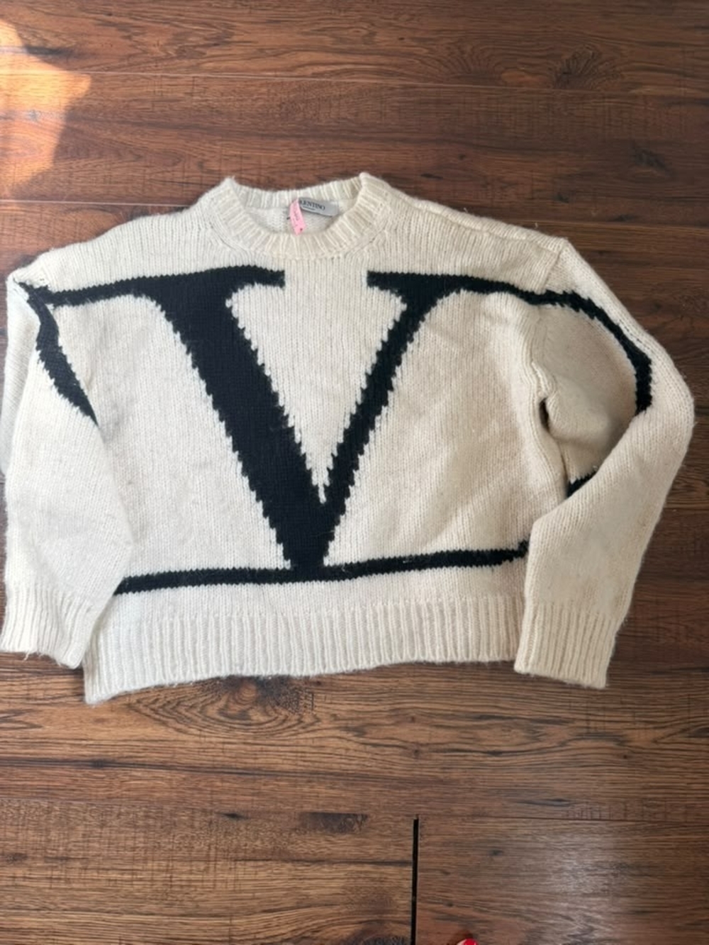 Valentino Ivory and Black V-Logo Crewneck Sweater - Women